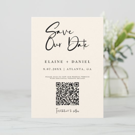 Foto für Minimalistisches Script QR Code Save The Date (Stehend Vorderseite)
