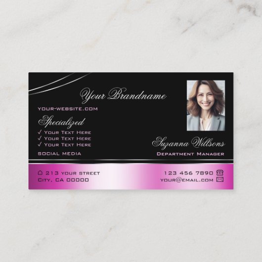 Foto für moderne, schwarz-rosa gekrönte Dekorlinie Visitenkarte (Rückseite)