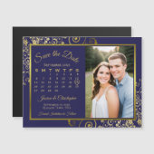 Foto für Navy Blue & Gold Kalender Rett Date Magne Magneteinladung (Vorne/Hinten)