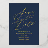 Foto für Navy und Gold-Kalligrafie Save the Date Folieneinladung (Vorderseite)