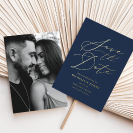 Foto für Navy und Gold-Kalligrafie Save the Date Folieneinladung