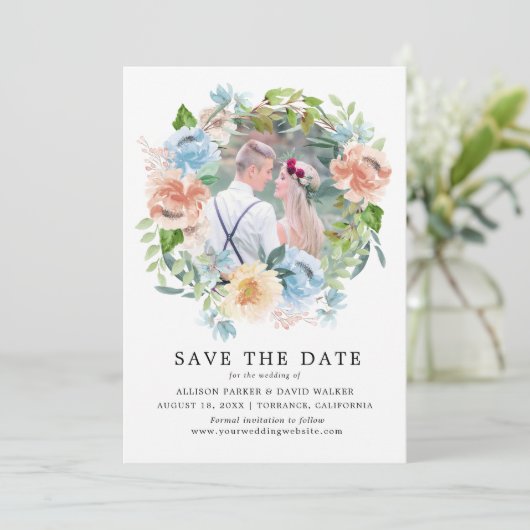 Foto für Pastellfarben Save the Date Karte (Stehend Vorderseite)