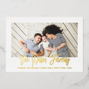 Foto für personalisierte Familienname Folien Feiertagskarte