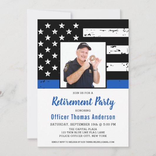 Foto für Polizeibeamte Einziehung von Thin Blue Li Einladung (Vorderseite)