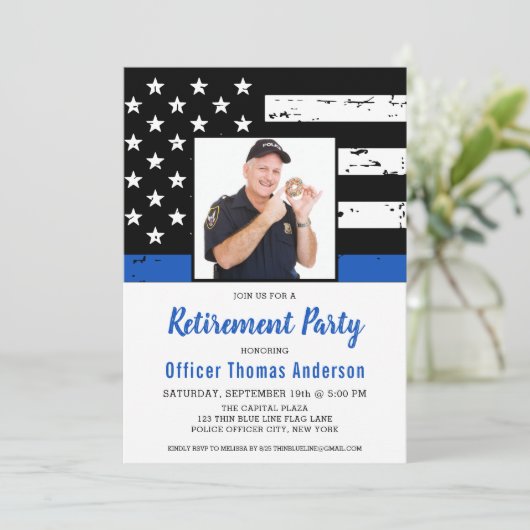 Foto für Polizeibeamte Einziehung von Thin Blue Li Einladung (Stehend Vorderseite)