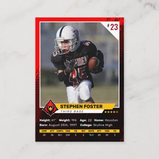 Foto für Red & Black Football Trading Card Player Telefonnummerkarte (Vorderseite)