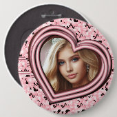 Foto für rosa Herzrahmen im Design mit benutzerdef Button (Vorne & Hinten)