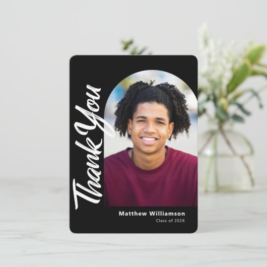 Foto für schwarzen Abschluss mit feinem, weißen Sk Dankeskarte (Stehend Vorderseite)