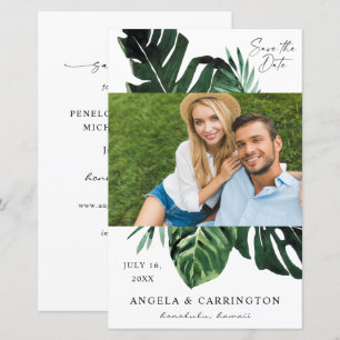 Foto für tropisches Palmblätterblatt Save the Date