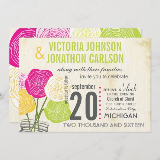 Foto für Typografie in rosa und grüner Rose auf de Einladung (Vorne/Hinten)