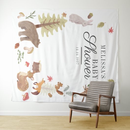 Foto für Woodland Animals Baby Dusche Stand Hinter Wandteppich (Beispiel (Horizontal))