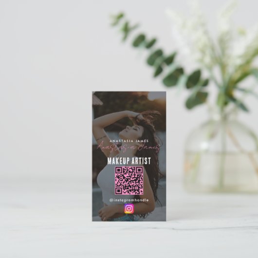 Foto Füttre Grid Social Media Pink Visitenkarte (Stehend Vorderseite)