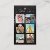 Foto Füttre Grid Social Media QR Code Black Glitze Visitenkarte (Rückseite)