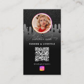 Foto Füttre Grid Social Media QR Code Black Glitze Visitenkarte (Vorderseite)