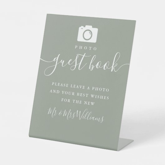 Foto Gast Book Sage Green Signature Script Sockelschild (Vorderseite)