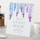 Foto Gästebuch Lila Schriftzeichen Hochzeit Sockelschild (In Situ)