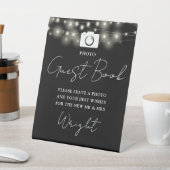 Foto Gästebuch Schwarz-Weiß-Lichter Hochzeit Sockelschild (In SItu)