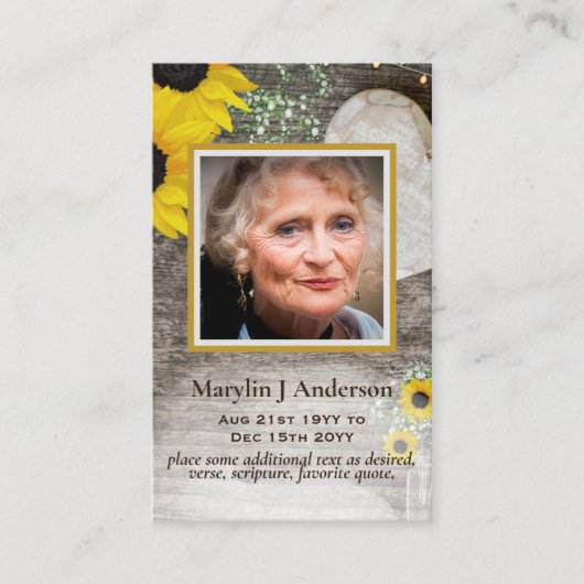 Foto-Gebetskarten Gedenkfeier zum Leben Visitenkarte (Vorderseite)