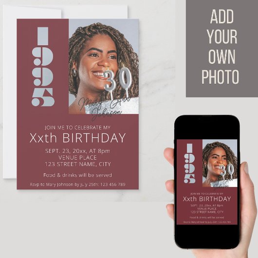 Foto geboren 1995 bordeauxrot einladung