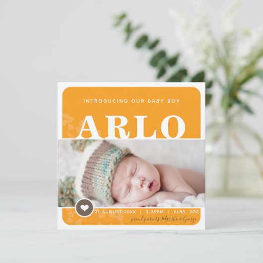 FOTO GEBURT ANKÜNDIGUNG Herzfleck orange botanisch (Stehend Vorderseite)