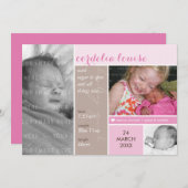 FOTO GEBURT ANKÜNDIGUNG mondrisches Mädchen rosa (Vorne/Hinten)