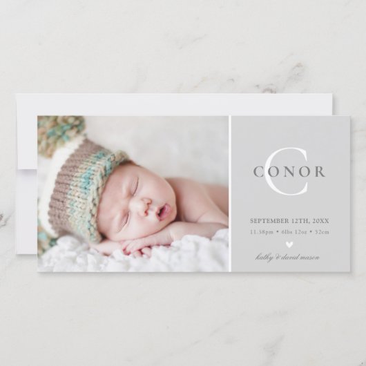 FOTO GEBURT ANKÜNDIGUNG Süßes neues Baby grau (Vorderseite)