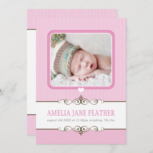 FOTO GEBURT ANKÜNDIGUNG wertvolles Mädchen rosa (Vorne/Hinten)