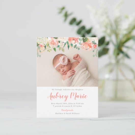 Foto-Geburt Ankündigungspostkarte (Stehend Vorderseite)