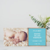 Foto Geburtsankündigung, Blue Letterboard Anmeldun Einladung (Stehend Vorderseite)