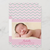 FOTO GEBURTSANKÜNDIGUNG: süß Zickzack blassrosa Ankündigung (Vorne/Hinten)