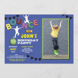 Foto Geburtstag Jump Bounce Party Trampolin Blau Einladung