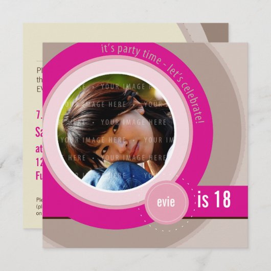 FOTO-GEBURTSTAG LÄDT: EIN: Kreis6sq Einladung (Vorne/Hinten)