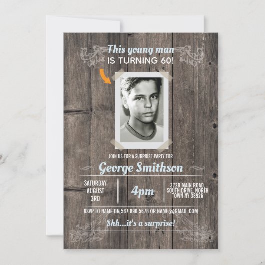 Foto Geburtstag Vintag Blue Überraschung Einladung (Vorderseite)