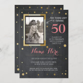 Foto Geburtstag Vintager Stil Chalk Gold Einladung (Vorne/Hinten)