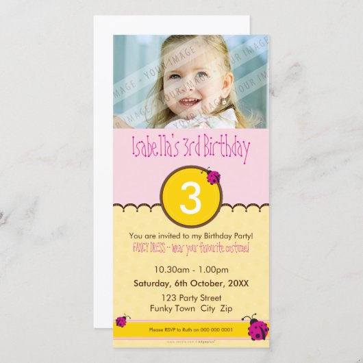 FOTO GEBURTSTAGLICHE EINLADUNGEN: Ladybird 1P (Vorne/Hinten)