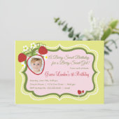 Foto-Geburtstags-Einladung der Erdbeere| Einladung (Stehend Vorderseite)