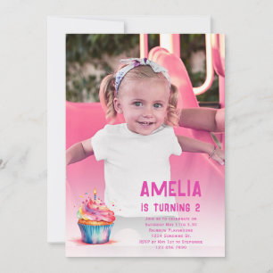 Foto-Geburtstags-Einladung Mädchen Rosa Cupcake-Ei Einladung