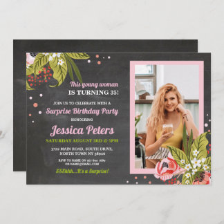 Foto-Geburtstags-Rosa-Blumenkreide-Frauen-Blumen Einladung