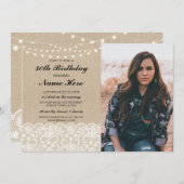 Foto Geburtstagsparty 40. 50. Rustikale Burlap Lac Einladung (Vorne/Hinten)