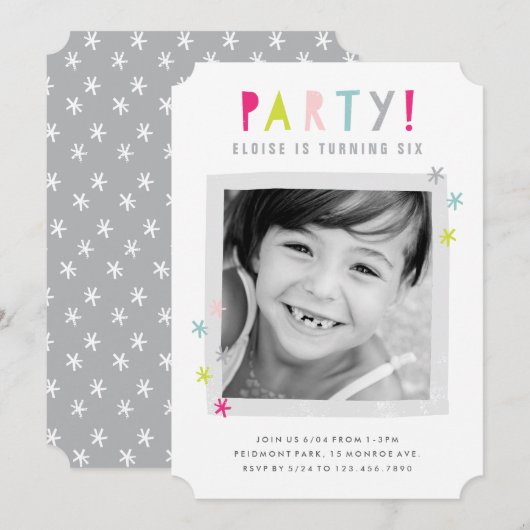 Foto Geburtstagsparty Einladung (Vorne/Hinten)