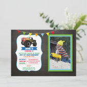 Foto Geburtstagsparty LKW Monster Smash Einladung (Stehend Vorderseite)