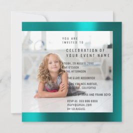 Foto Geburtstagsparty Mutter Pearl Aquamarin Metal Einladung