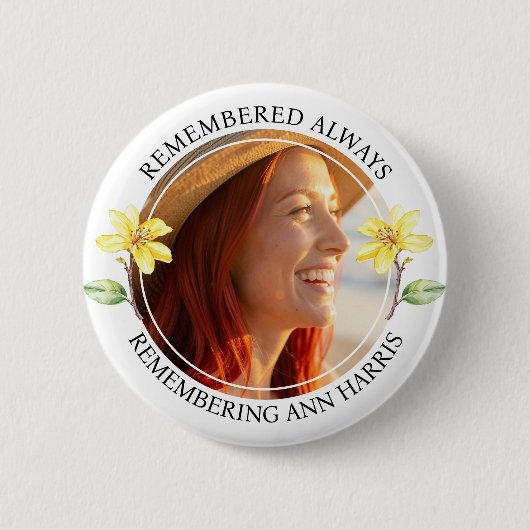 Foto-Gedenk-Erinnerung | Gelbe Blume Button (Vorderseite)