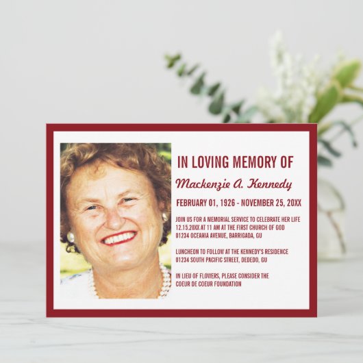 Foto-Gedenkdienst oder Beerdigung Einladung (Stehend Vorderseite)