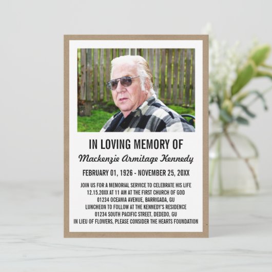 Foto-Gedenkdienst oder Beerdigung Einladung (Stehend Vorderseite)