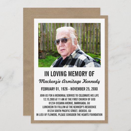 Foto-Gedenkdienst oder Beerdigung Einladung (Vorne/Hinten)