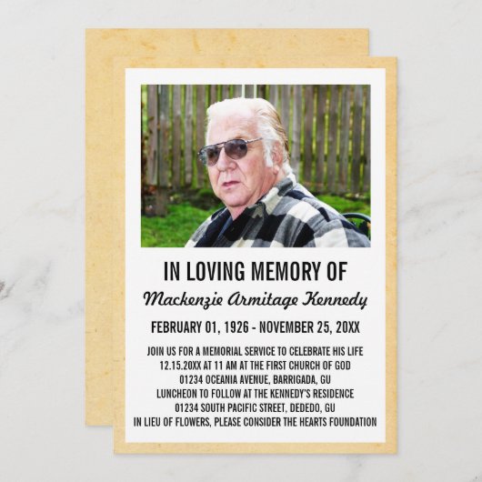 Foto-Gedenkdienst oder Beerdigung Einladung (Vorne/Hinten)