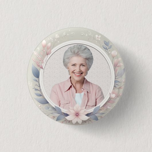 Foto-Gedenkfeier florale Beerdigung Button (Vorderseite)
