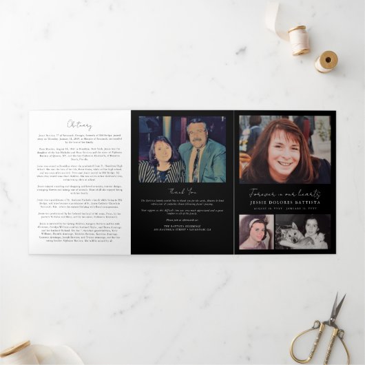 Foto-Gedenkfeier zur Beerdigung des Lebensprogramm Dreifach-gefaltete Programmkarte (Außenbereich)