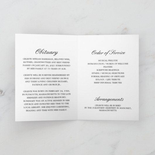 Foto-Gedenkfeier zur Beerdigung des Lebensprogramm Programm (Innenseite)